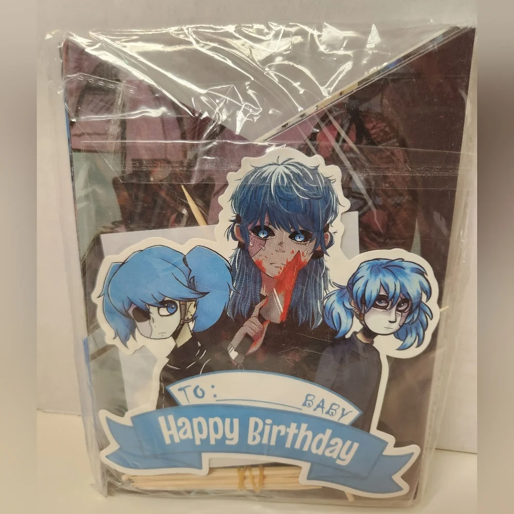 Bundle of 2 Anime Hunter x Hunter & Sally Face Birthday Banner & Cupcake Toppers